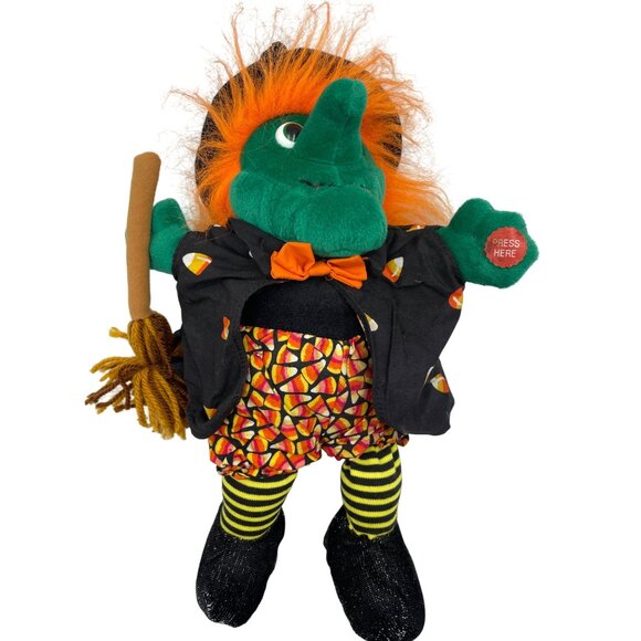Animated Halloween Witch Plush With Her Hat Broomstick & Candy Corn Outfit Works - Picture 11 of 15